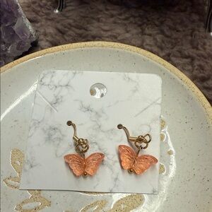 Butterfly Earrings with Orange Accents